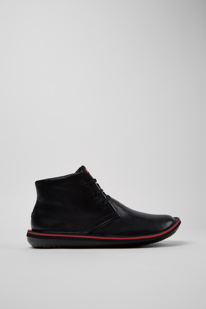 Side view of Beetle Black Leather Ankle Boots for Men.