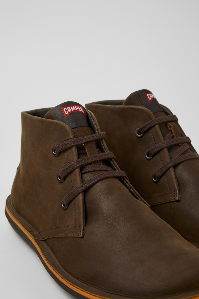 Close-up view of Beetle Brown nubuck ankle boots for men
