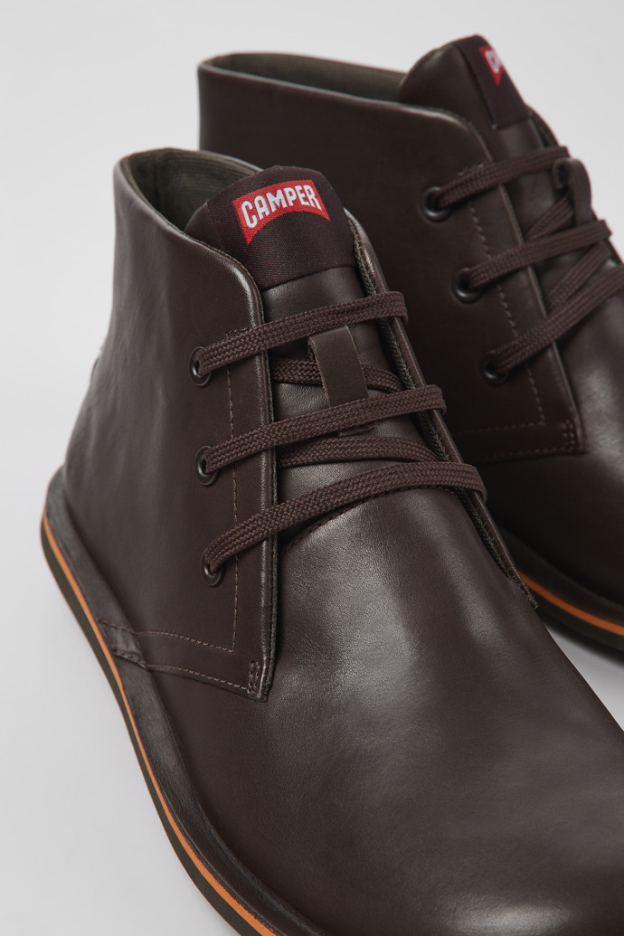 Close-up view of Beetle Brown leather ankle boots for men