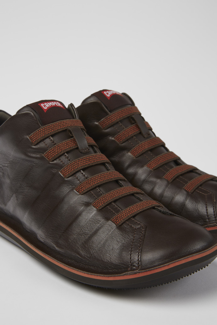 Close-up view of Beetle Dark brown leather sneakers