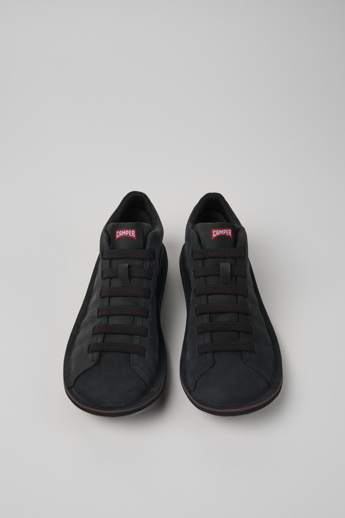 Overhead view of Beetle Black leather sneakers