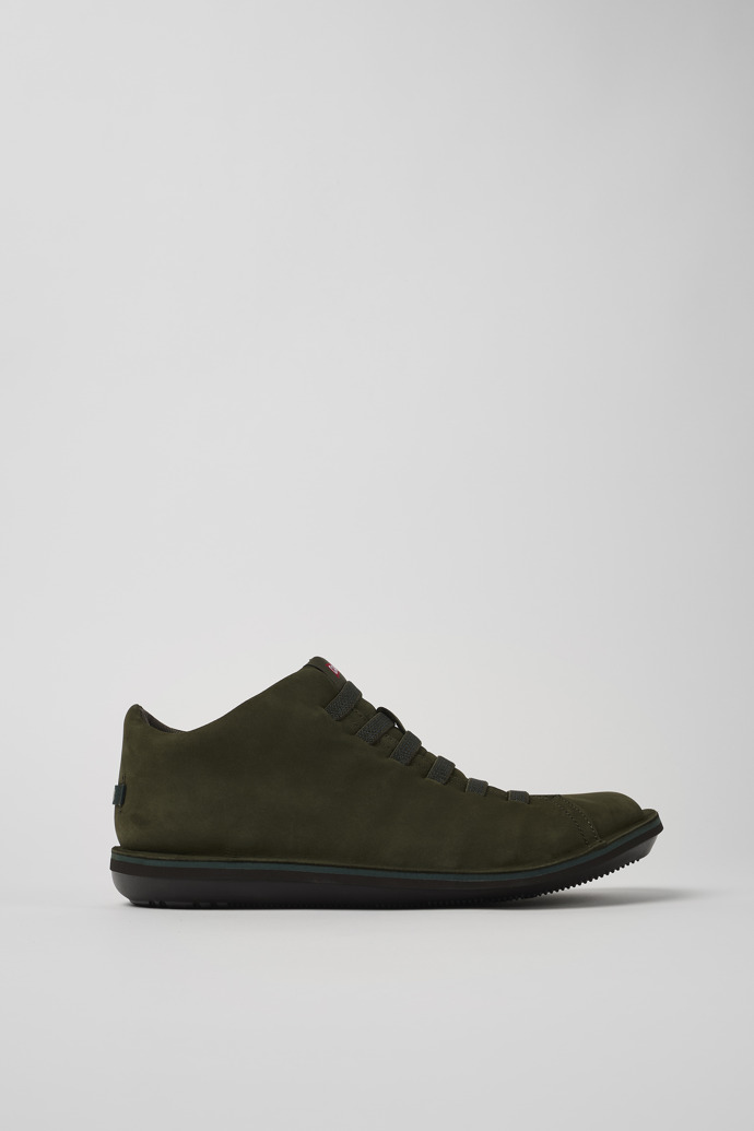 Side view of Beetle Green nubuck sneakers