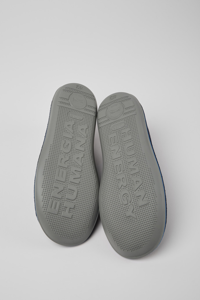 The soles of Beetle Blue nubuck sneakers for men