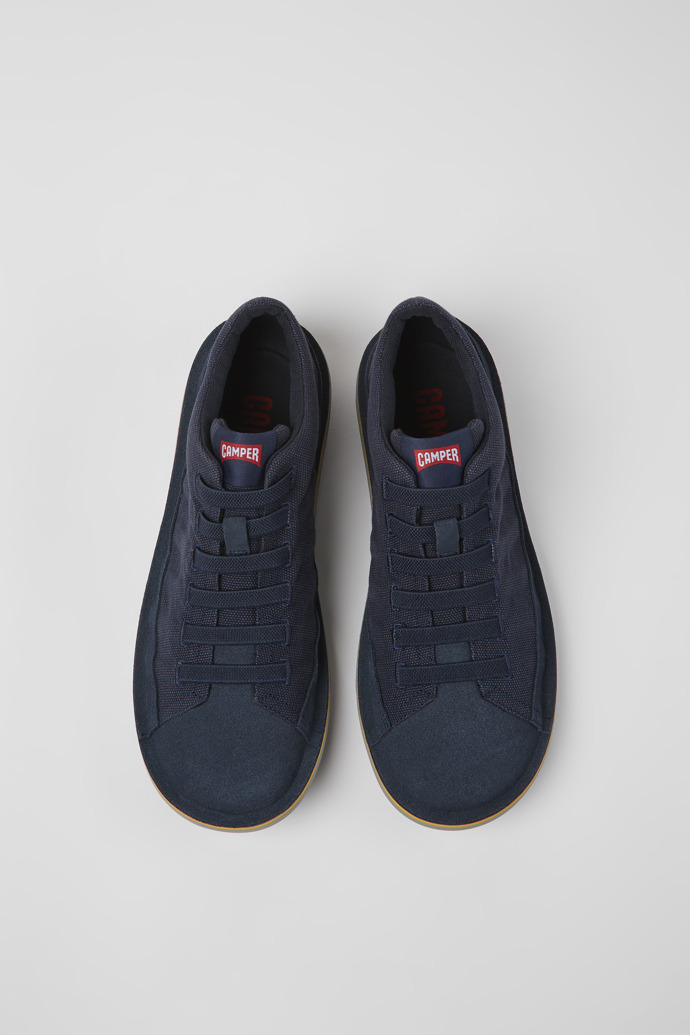 Overhead view of Beetle Dark blue textile and nubuck shoes for men