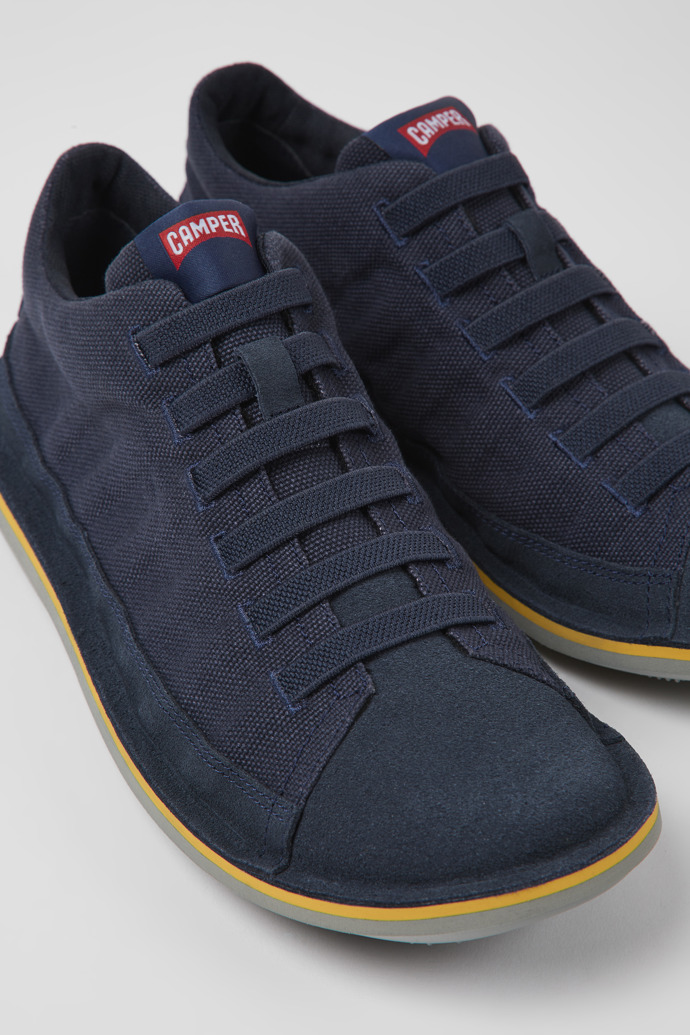 Close-up view of Beetle Dark blue textile and nubuck shoes for men