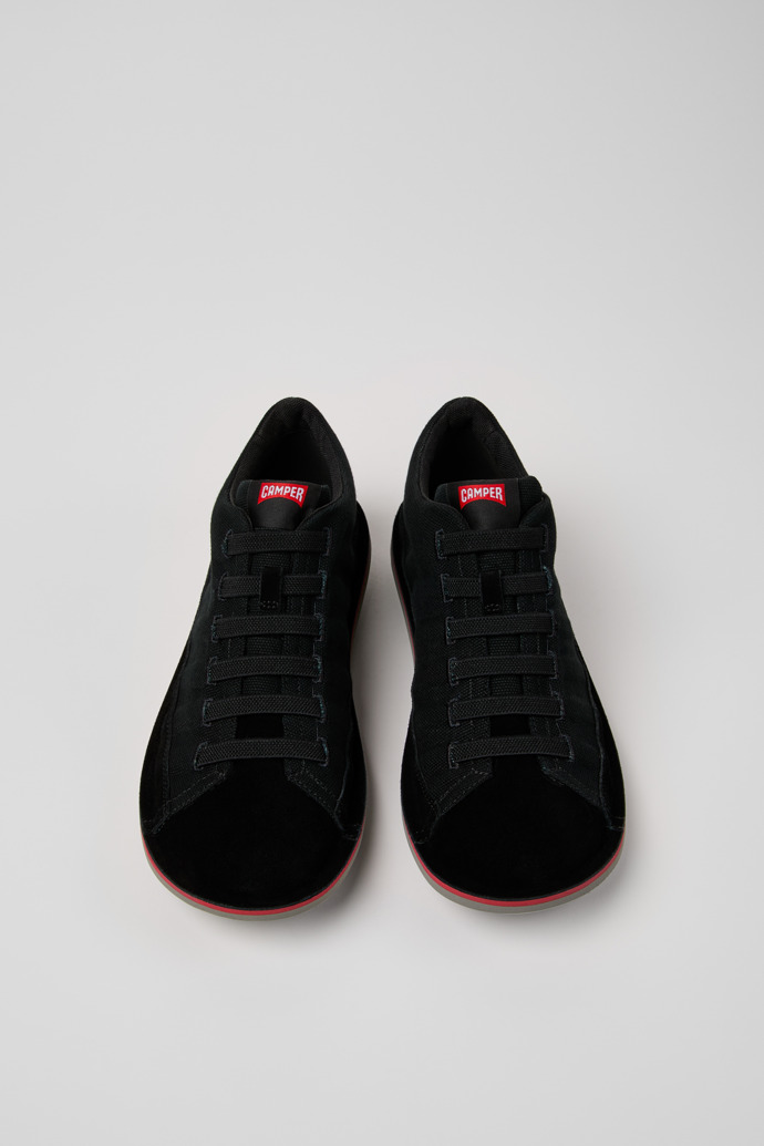 Overhead view of Beetle Black Textile and Nubuck Leather Ankle Boots for Men.