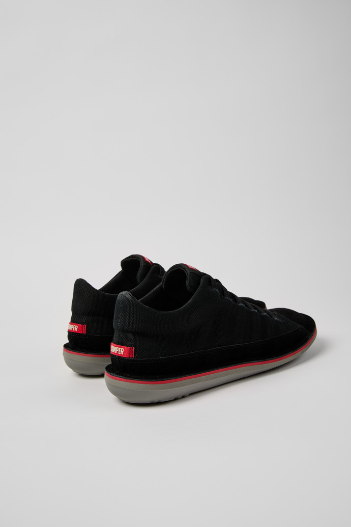 Back view of Beetle Black Textile and Nubuck Leather Ankle Boots for Men.