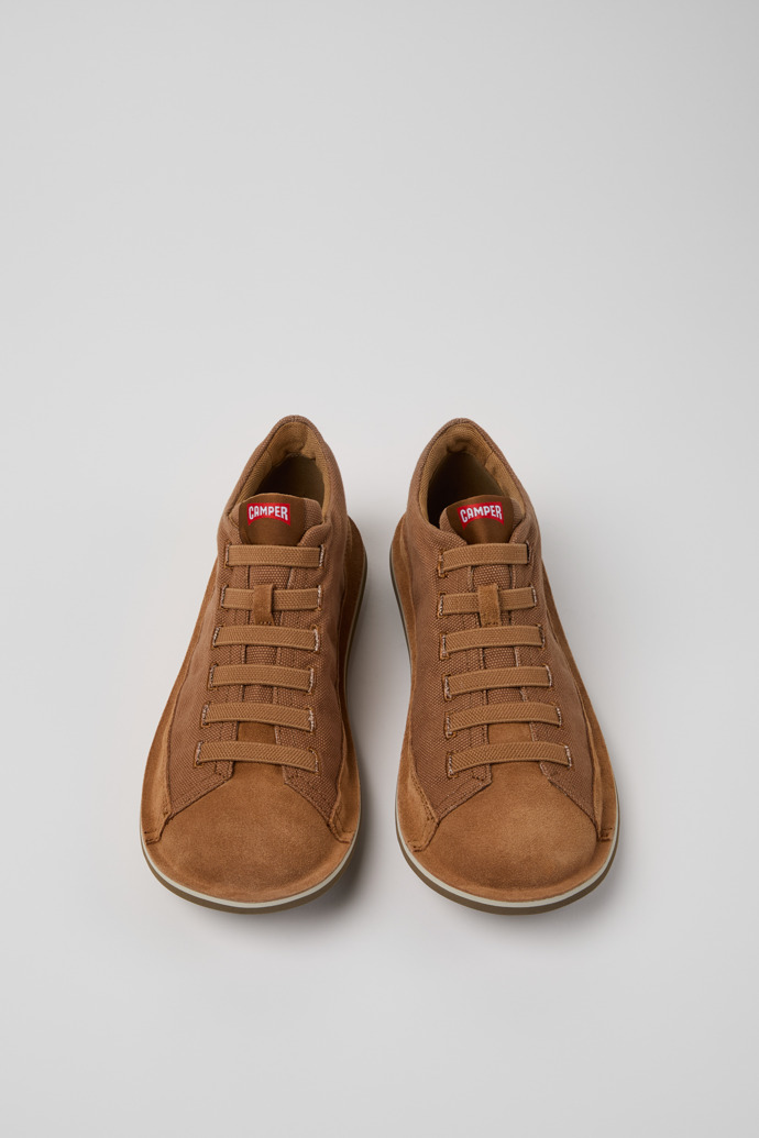 Overhead view of Beetle Brown Textile and Nubuck Leather Ankle Boots for Men.