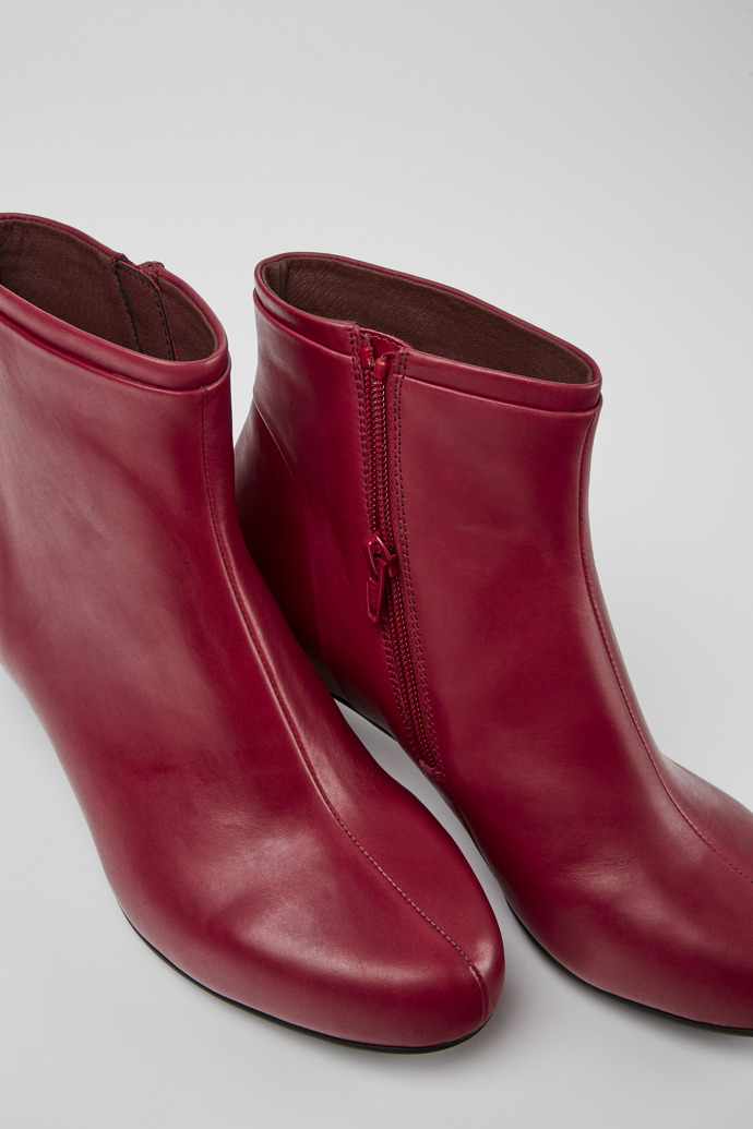 Close-up view of Helena Red leather ankle boots for women