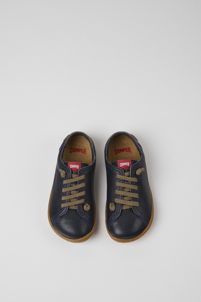 Overhead view of Peu Navy blue leather shoes for kids