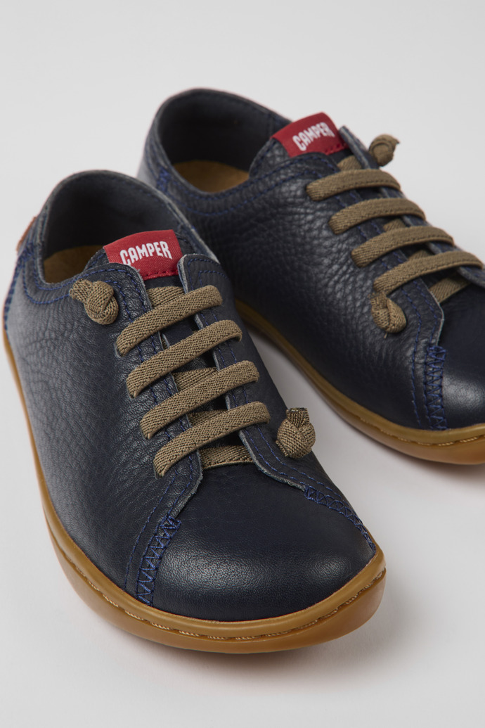 Close-up view of Peu Navy blue leather shoes for kids