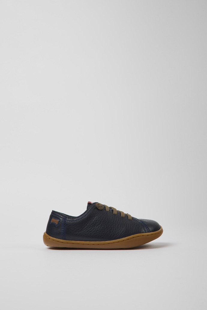 Side view of Peu Navy blue leather shoes for kids