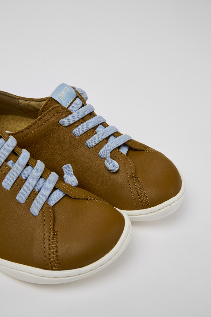 Close-up view of Peu Brown leather shoes for kids