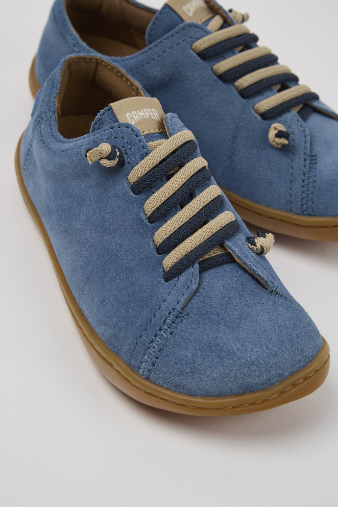 Close-up view of Peu Blue Nubuck Kids' Shoe.