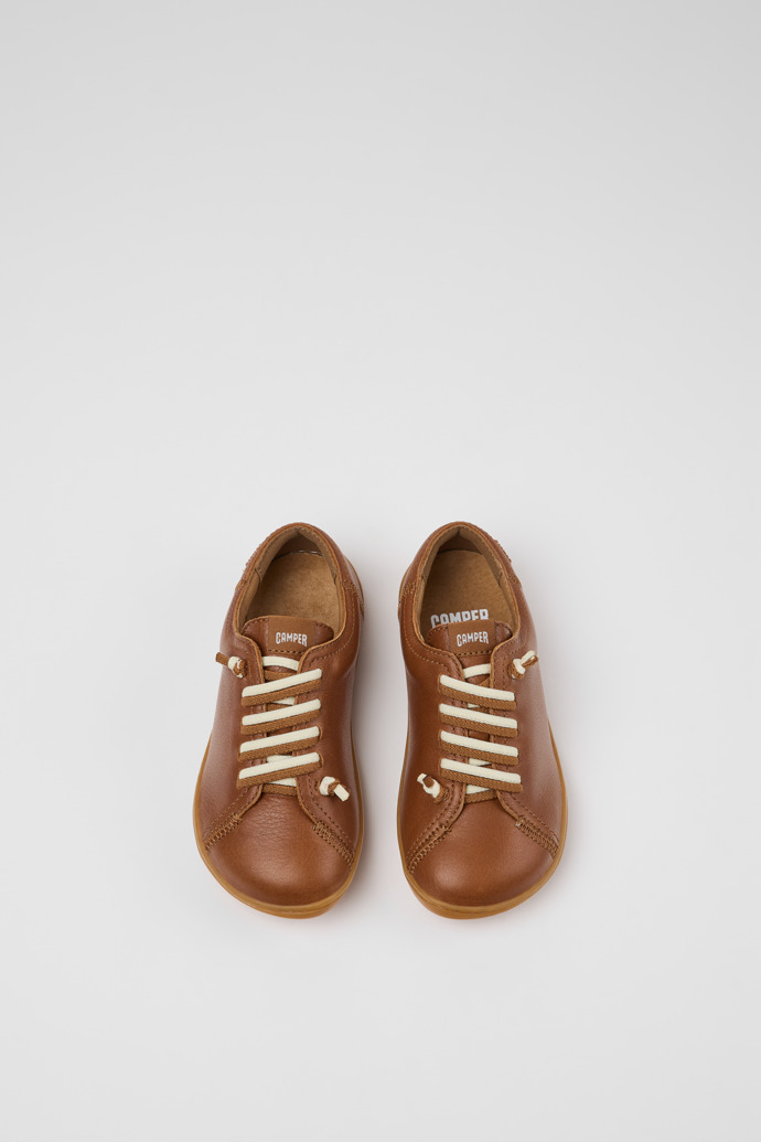 Overhead view of Peu Brown Leather Shoes for kids.