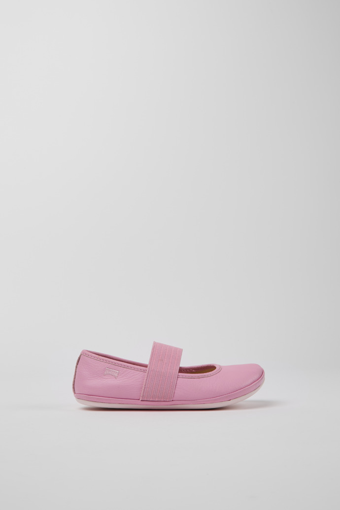 Image of Side view of Right Pink leather ballerinas for girls