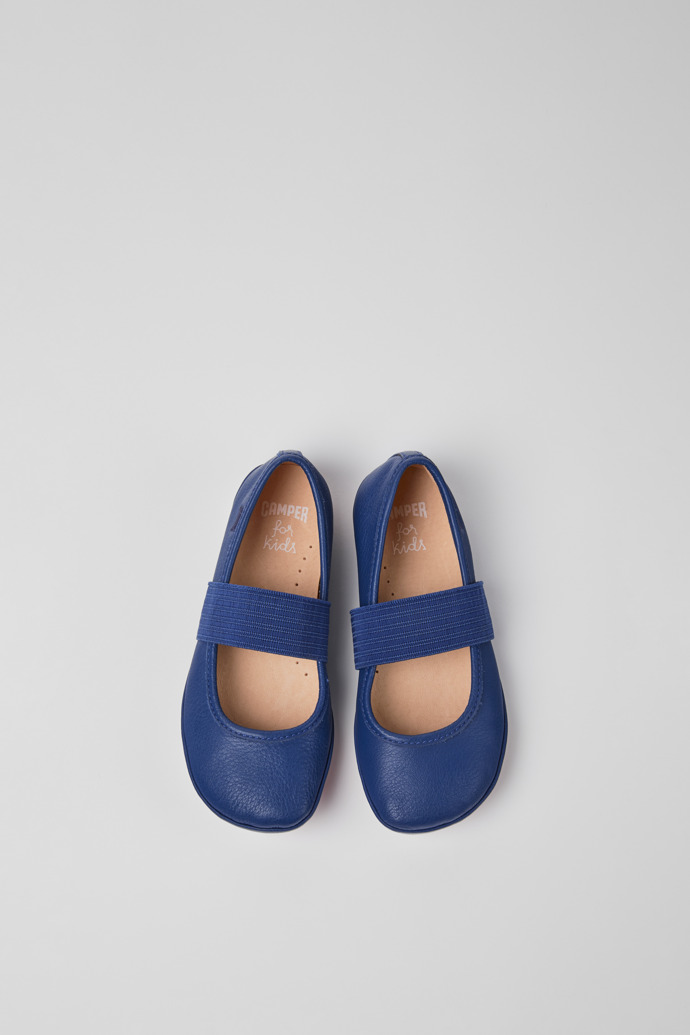 Overhead view of Right Blue leather ballerinas for girls