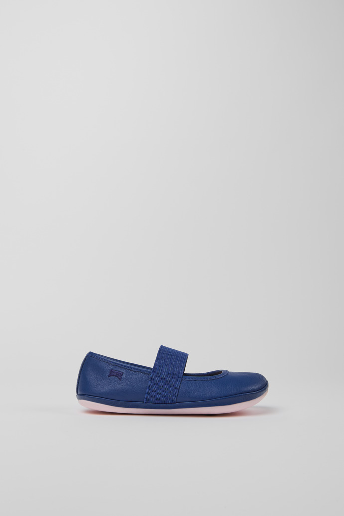 Side view of Right Blue leather ballerinas for girls