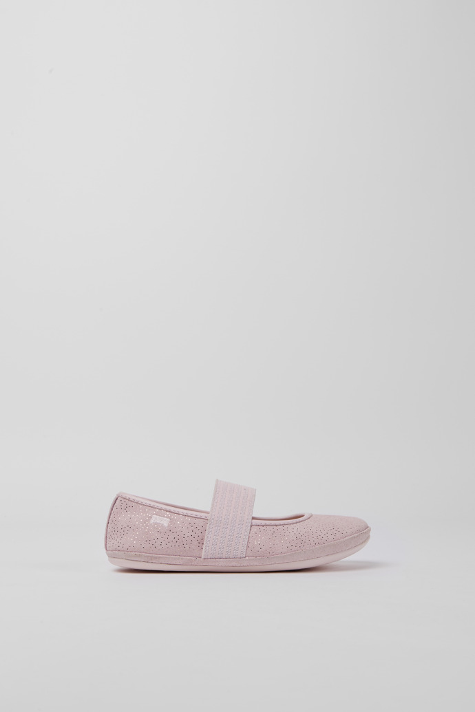 Side view of Right Pink nubuck ballerinas with glitter effect for girls
