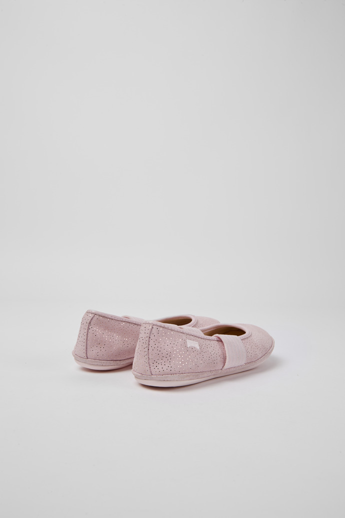Back view of Right Pink nubuck ballerinas with glitter effect for girls