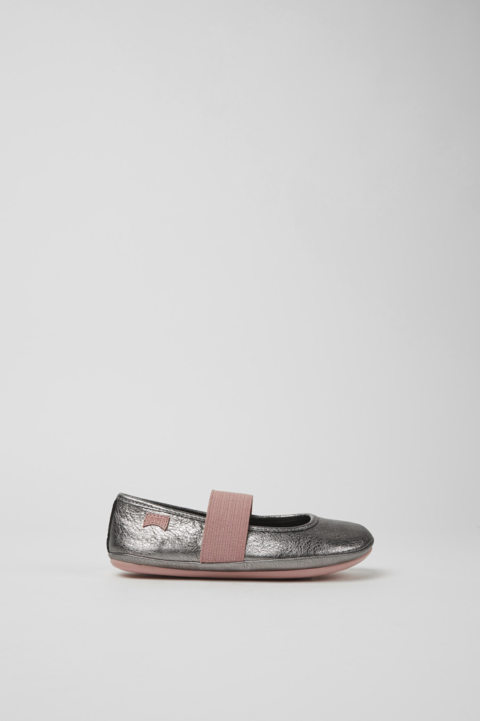 Side view of Right Silver and pink leather ballerinas