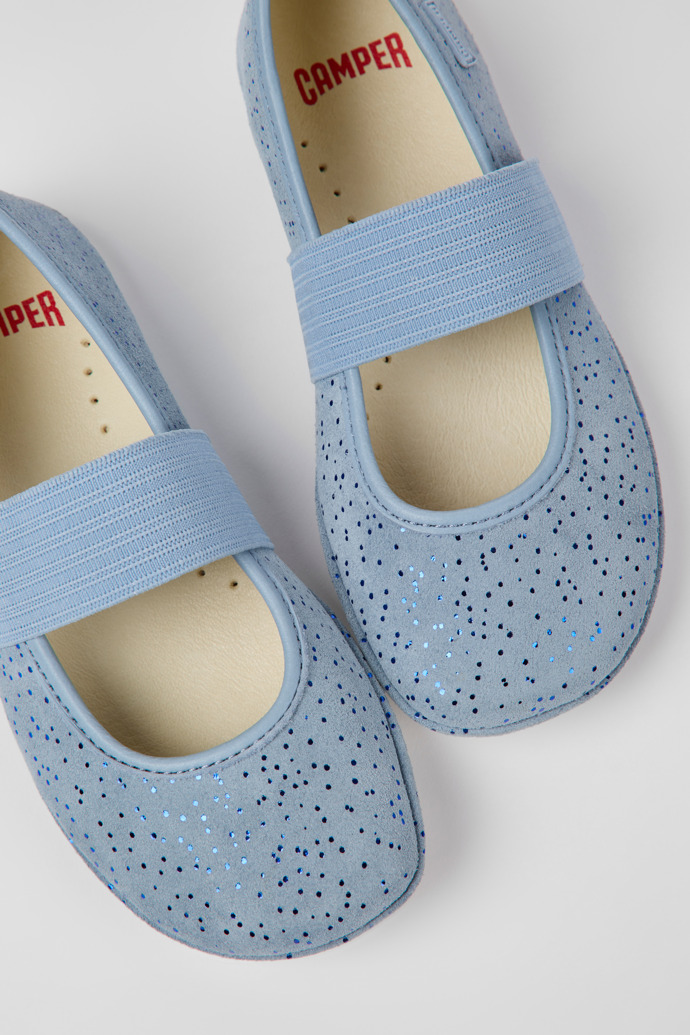 Close-up view of Right Blue nubuck ballerinas for kids