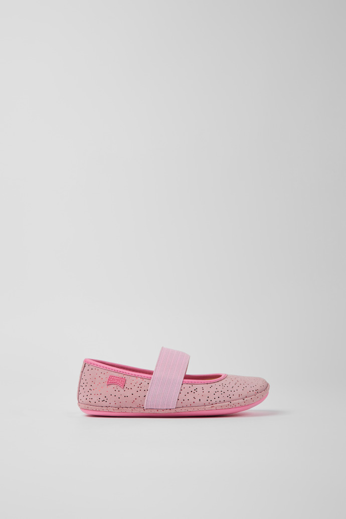 Image of Side view of Right Pink nubuck ballerinas for kids