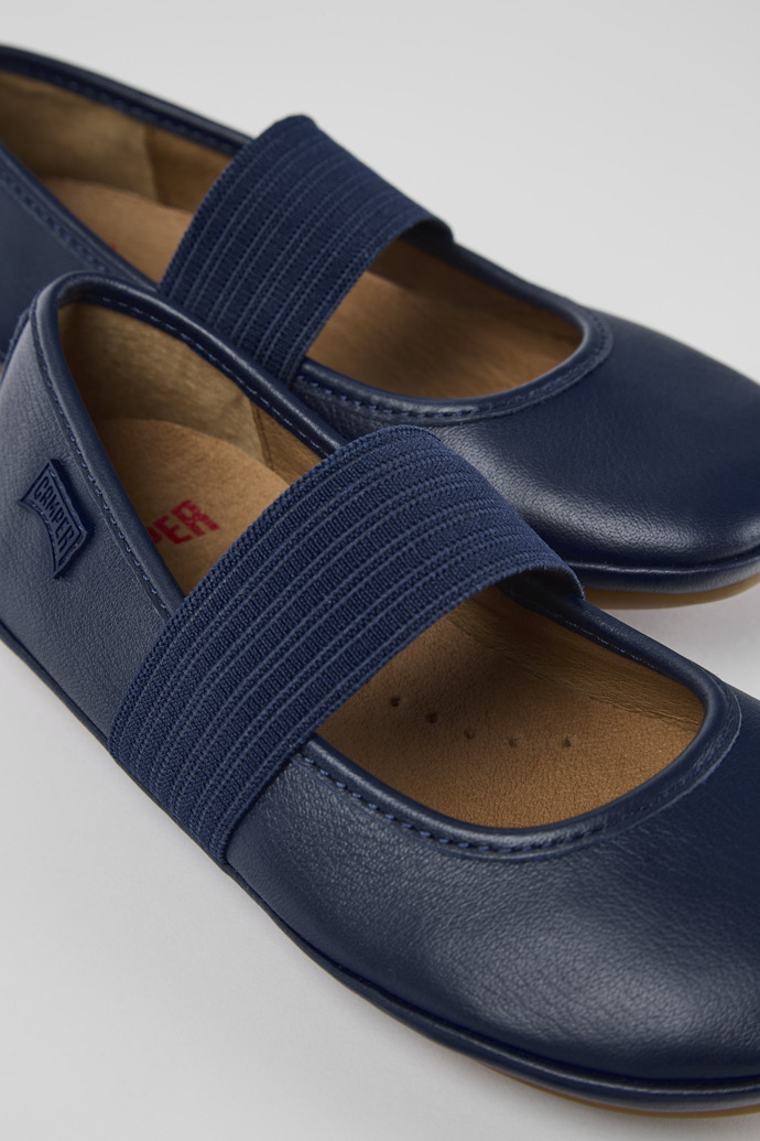 Close-up view of Right Blue Leather Ballerina