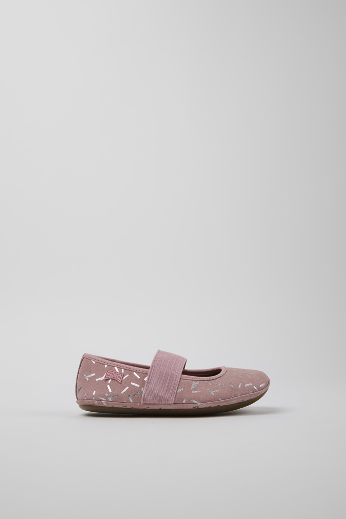 Side view of Right Multicolor Nubuck and Leather Ballerina for Kids.