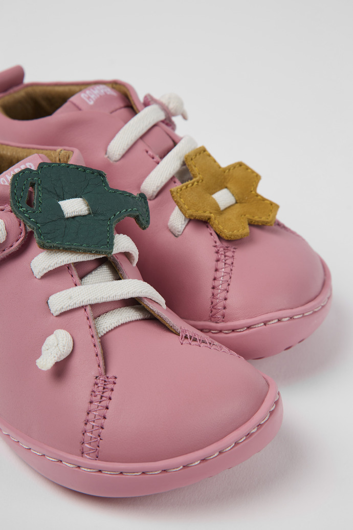 Close-up view of Peu Pink leather shoes for kids