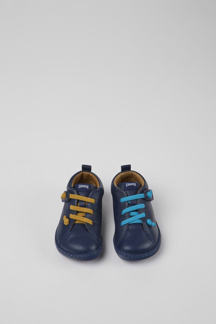 Overhead view of Peu Dark blue leather shoes for kids