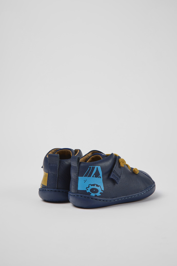 Back view of Peu Dark blue leather shoes for kids