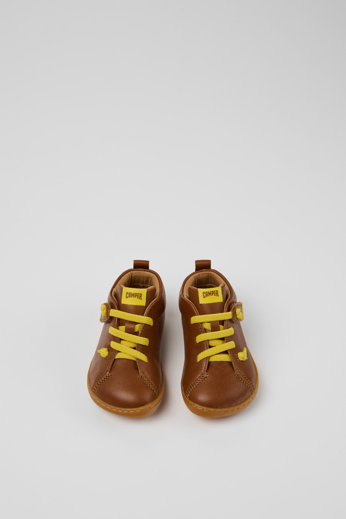 Overhead view of Peu Brown Leather Ankle Boots for Kids.
