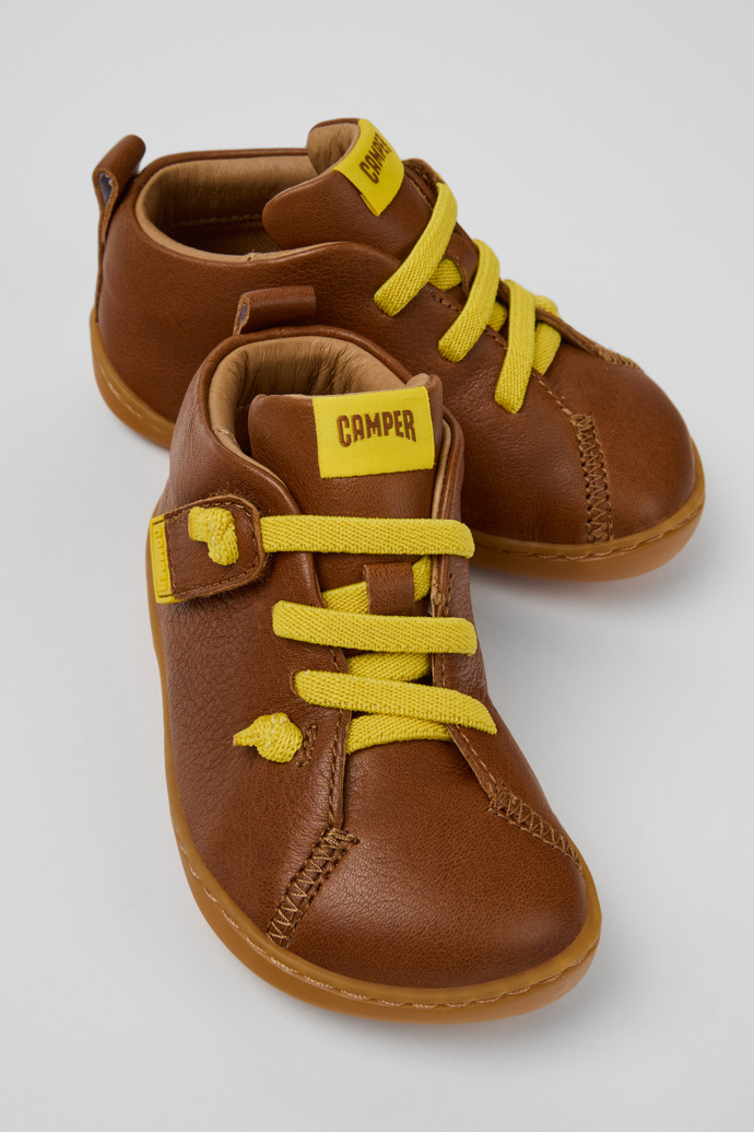 Close-up view of Peu Brown Leather Ankle Boots for Kids.