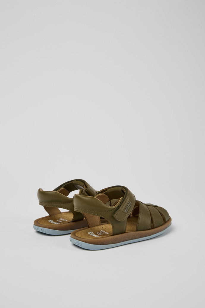 Back view of Bicho Green leather sandals for kids