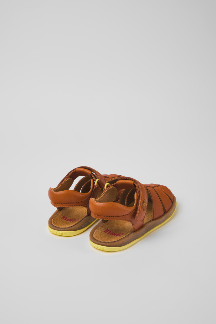 Back view of Bicho Brown leather sandals for kids
