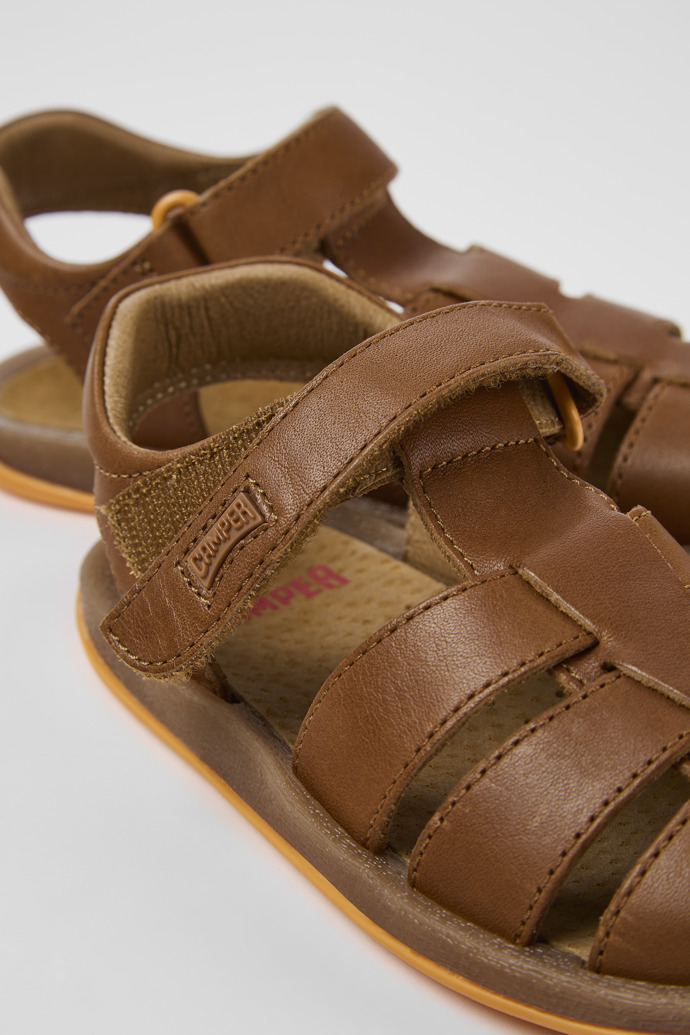 Close-up view of Bicho Brown Leather Sandal
