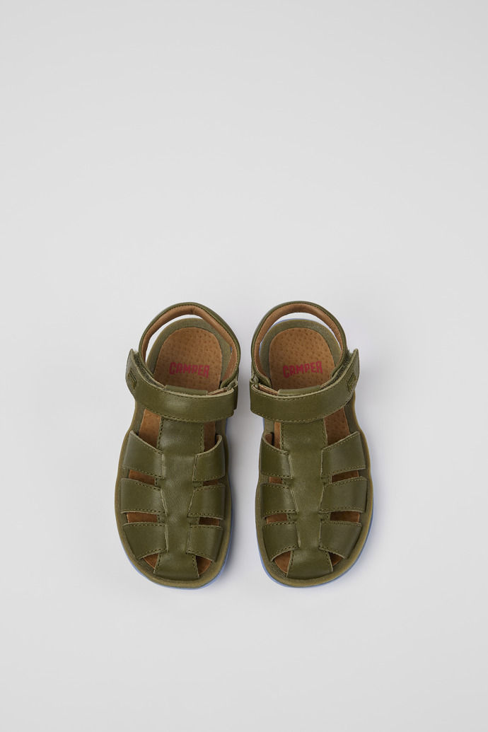 Overhead view of Bicho Green Leather Sandal