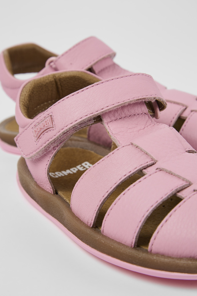 Close-up view of Bicho Pink Leather Sandal