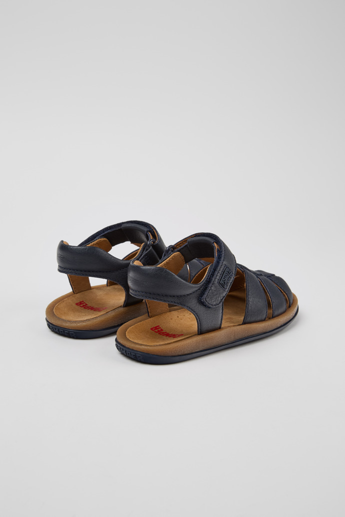 Back view of Bicho Blue Leather Kids' Closed Sandal.