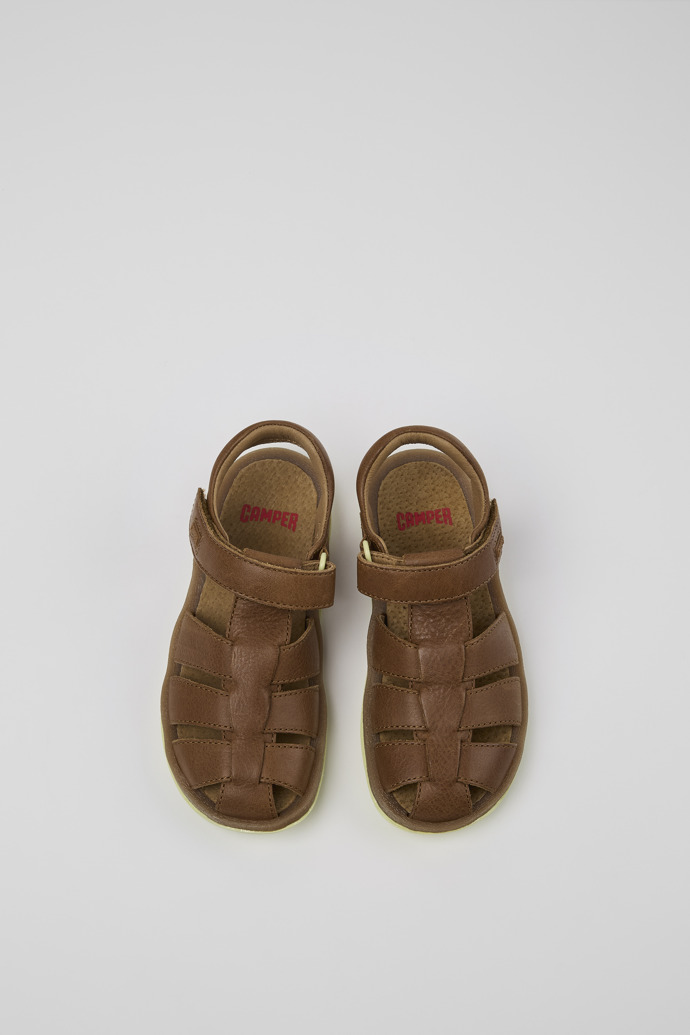 Overhead view of Bicho Brown Leather Kids' Closed Sandal.