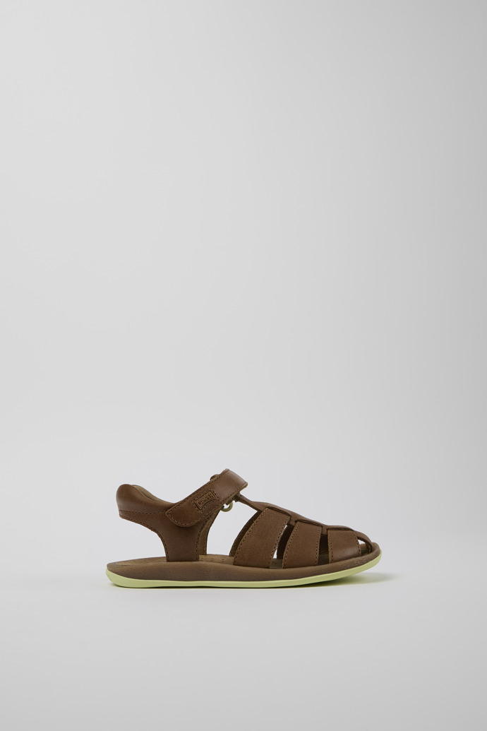 Side view of Bicho Brown Leather Kids' Closed Sandal.