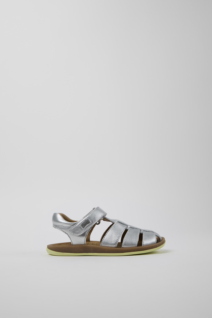 Side view of Bicho Silver Leather Closed Sandals for Kids.