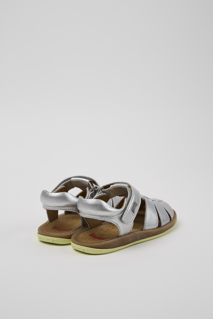 Back view of Bicho Silver Leather Closed Sandals for Kids.