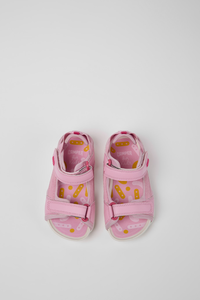 Overhead view of Ous Pink sandals for kids