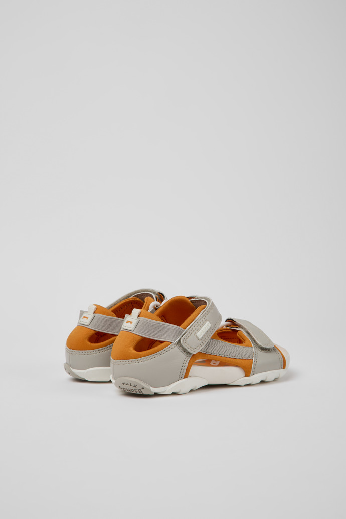 Back view of Ous Grey and orange sandals for kids