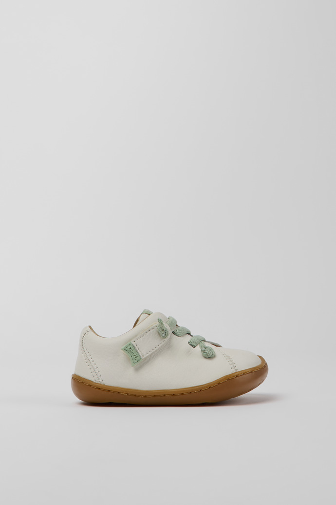 Side view of Peu White leather shoes for kids