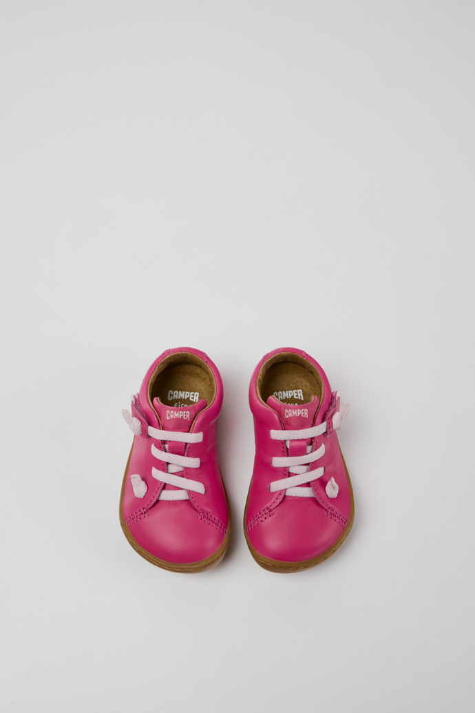 Overhead view of Peu Pink leather shoes for kids