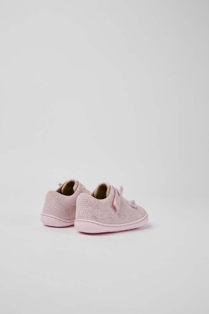 Back view of Peu Pink nubuck shoes with glitter effect for girls