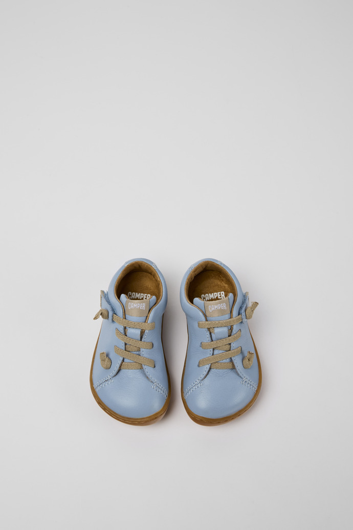Overhead view of Peu Light blue leather shoes for kids